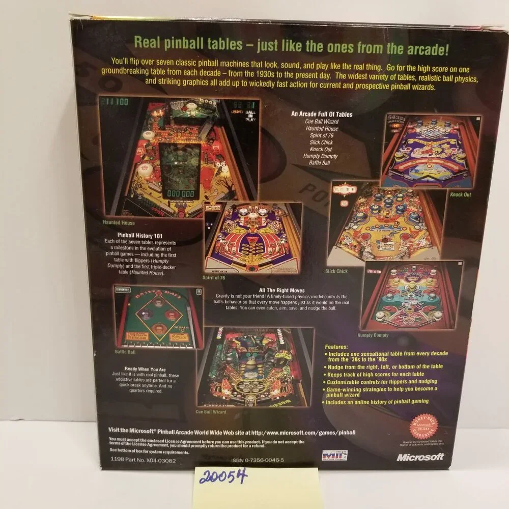 Microsoft Pinball Arcade (PC CD-ROM Windows 95/98) Excellent Condition in box